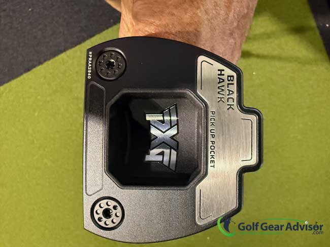 Author Showing The Pick Up Pocket On The Black Hawk Putter Author Showing The Pick Up Pocket On The Black Hawk Putter