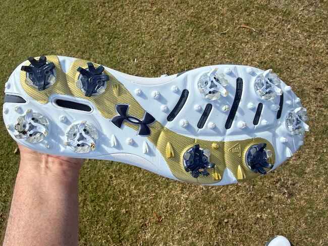 The Sole And Spikes Of The UA Drive Pro Shoe The Sole And Spikes Of The UA Drive Pro Shoe