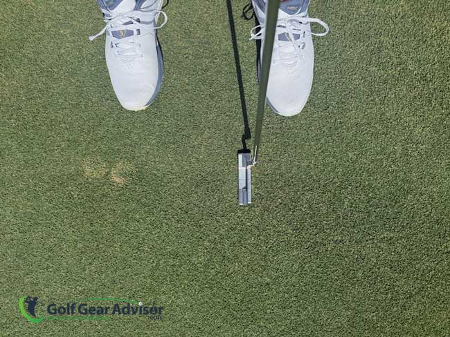Looking down on the Newport 2 putter at address Looking down on the Newport 2 putter at address