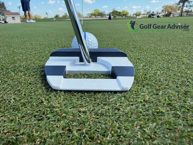 Odyssey Ai-ONE Square 2 Square Jailbird Putter Addressing The ball Odyssey Ai-ONE Square 2 Square Jailbird Putter Addressing The ball