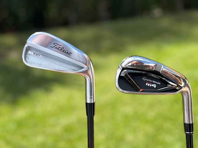 Titleist T100 Forged Iron Next To A Taylormade M4 Cast Iron Titleist T100 Forged Iron Next To A Taylormade M4 Cast Iron