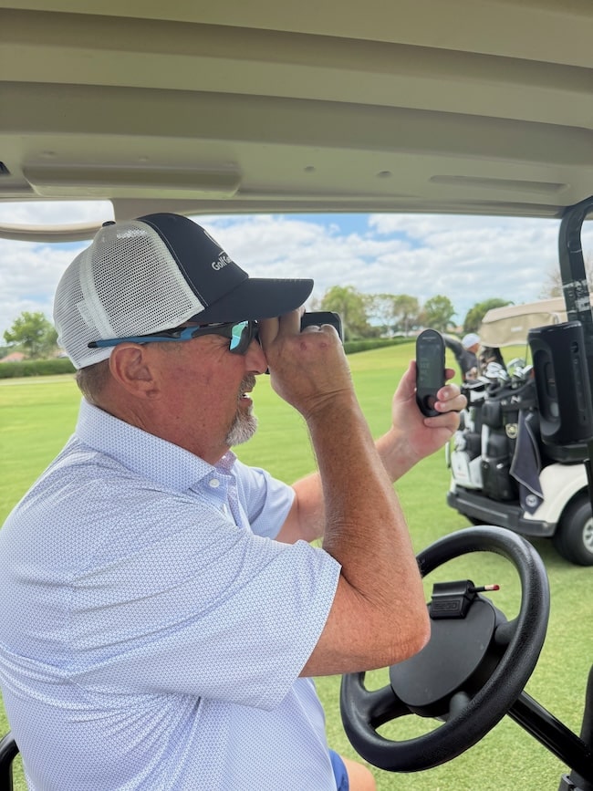 Author Checking The Accuracy Of The GPS Numbers With A Bushnell Pro X3 Rangefinder Author Checking The Accuracy Of The GPS Numbers With A Bushnell Pro X3 Rangefinder