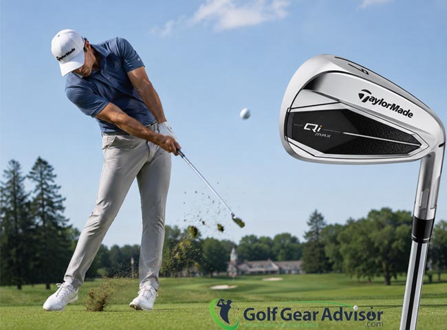 Golfer Testing The Taylormade Qi Max Irons On The Golf Course Golfer Testing The Taylormade Qi Max Irons On The Golf Course